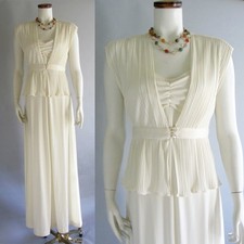 Vintage 1970s Pleated Peplum Top Maxi Dress Set Grecian Casual Bridal
