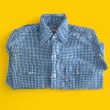 Vintage 70 s Levi s Western Gingham Blue White Button-Up Shirt Boys 14
