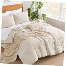 Beige King Size Comforter Set - 7 Pieces Cream Bed King 104"x90" 02 - Beige
