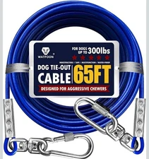 Tie Out Cable for Dogs up to 300Lbs, 65Ft Extra Strong 1Klbs Break Strength NEW
