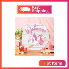 Chunful Baby Girl Door Sign Gender Reveal Welcome Sign Hanging Wreath Round Rust