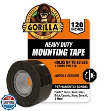 Gorilla Heavy Duty Double Sided Mounting Tape, Black Tape, 1" x 120" Pack of