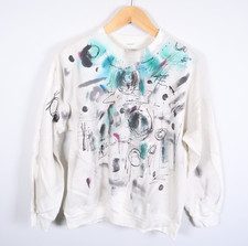 VTG Hand Painted Sweatshirt Adult Large White Abstract Pattern Crewneck 90s
