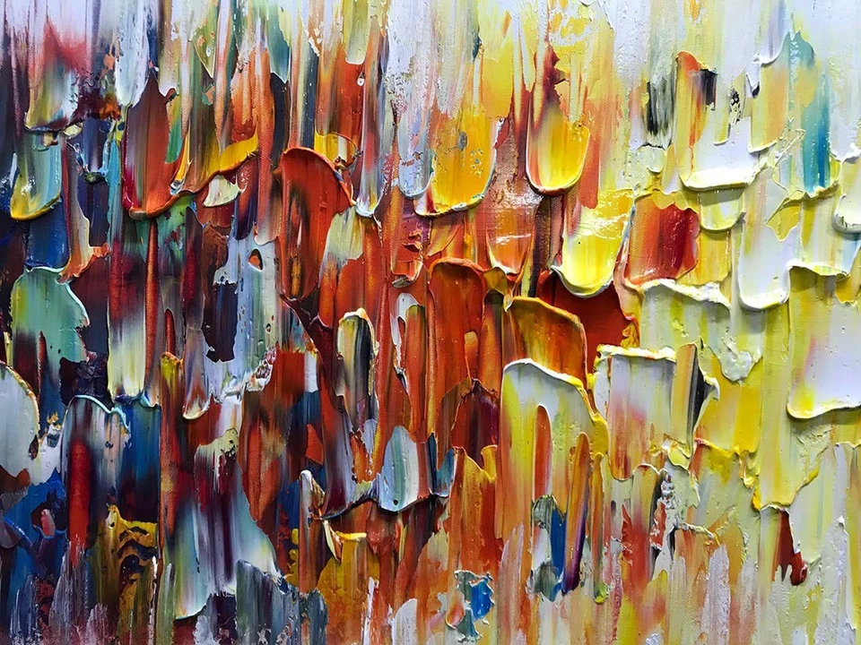 Искусство, 24 x 60 дюймов большой размер вручную абстрактный нож картина маслом желтый белый... - Изображение 4 из 4