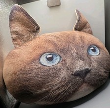 Siamese Cat Face Realistic Pillow 3D Throw Plush Stuffed Head 15"x12" Kitty