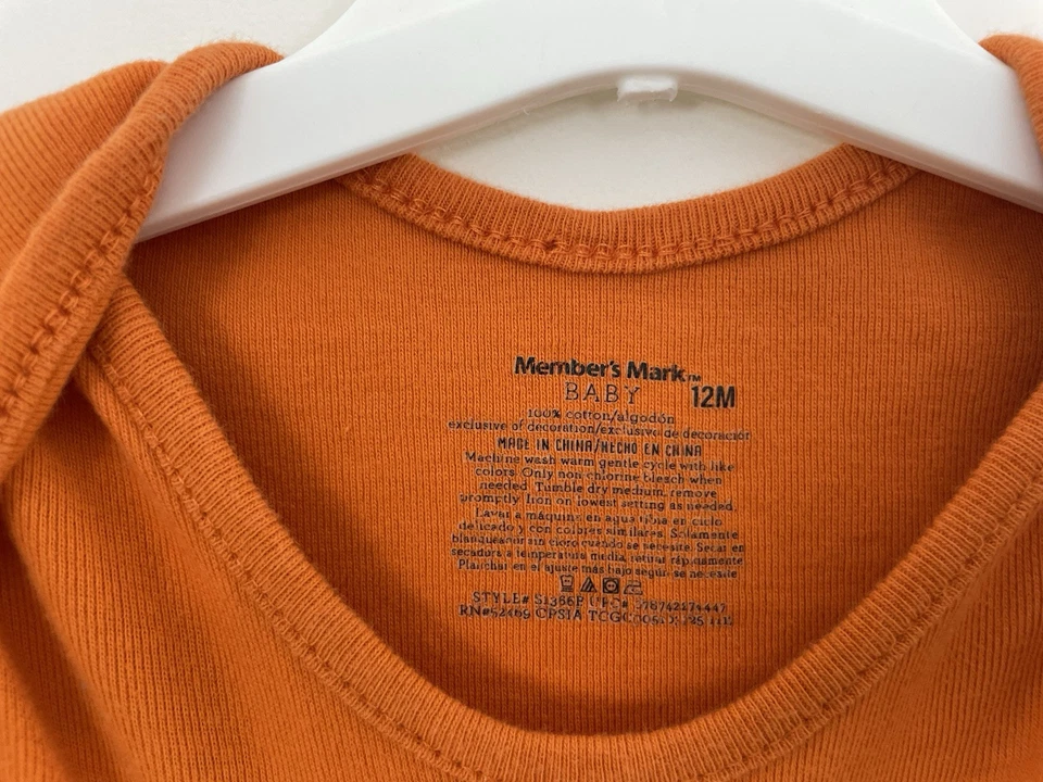 Body Member's Mark Bebé Niño Excavadora Bordada 100% Algodón Naranja 12M Foto 2 de 4
