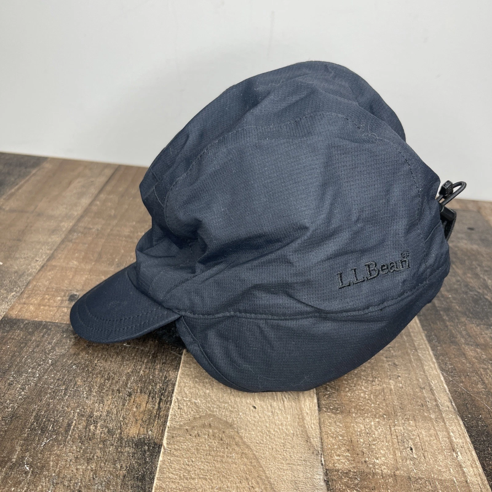 LL Bean Gore-Tex Hat Cap Fitted Mens L/XL Black Ear Flap Fleece Lined Ski