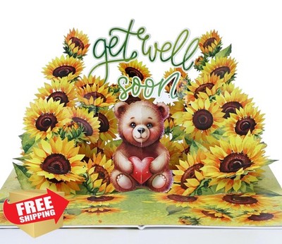 CUTPOPUP Get Well Card Sunflower Bear 6x8in