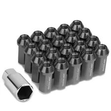 20 PCS CLOSE END M12X1.25 50MM TALL 25MM OD SILVER ALUMINUM JDM LUG NUTS+ADAPTER