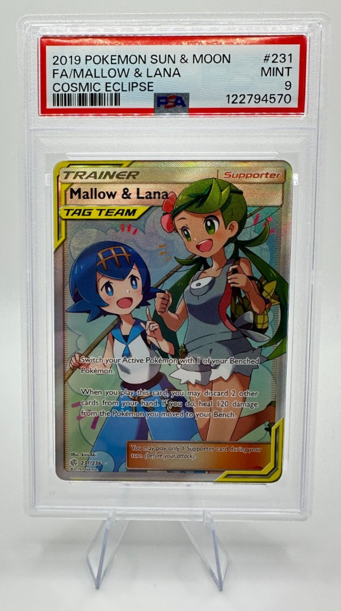 2019 Pokemon S&M Cosmic Eclipse Mallow & Lana #231 | Full Art | TAG TEAM | PSA 9