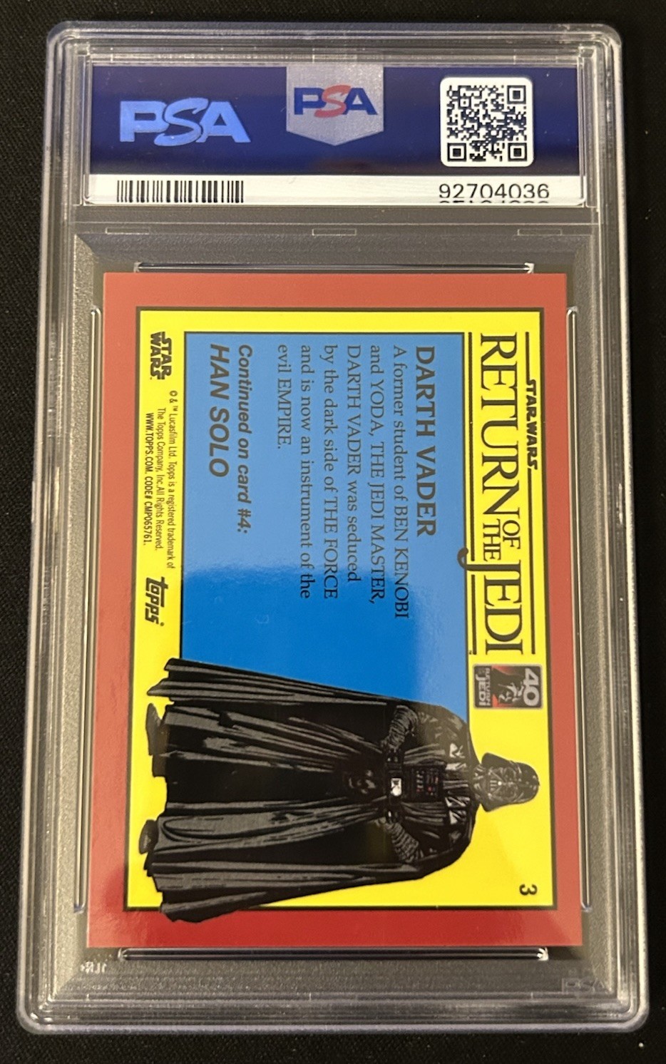 Darth Vader 2023 Star Wars Return Of The Jedi Sapphire PSA 10 #3 Pop 46 Rare view 2
