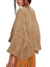 Damen Zopfmuster Kurzpullover Übergroß 3/4 Ärmel Rundhals Herbst Casual Pul9943