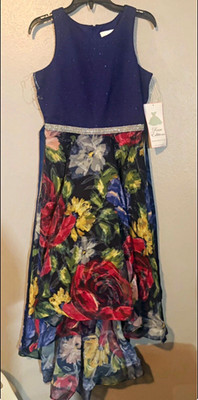 Rare Editions Girls 16 Navy Floral A-Line Dress Rhinestone Zip E462530
