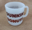 Vintage Glasbake Dunkin' Donuts Coffee Cup Mug Milk Glass Brown Letters 1970's