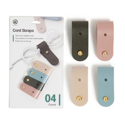 U Brands Vegan Leather Cord Straps, Set of 4 Cable Ties, Assorted Pastels 