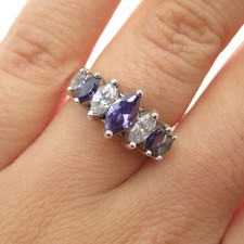 925 Sterling Silver Real Marquise-Cut Amethyst C Z Ring Size 6