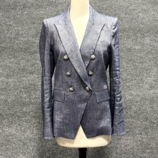 Veronica Beard Blazer Womens 10 Blue Miller Dickey Jacket Linen Blend Career