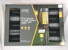 Real Living LED Solar Flame Torch Light 5 Count Set Rechargeable Black Finish