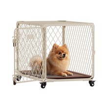 30 Inch Dog Crate with Lockable Wheel, Diamond Mesh Metal Dog Kennel Cage wit...