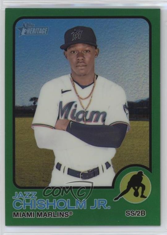 2022 Topps Heritage Chrome Green Border Refractor 237/273 Jazz Chisholm Jr 09w2