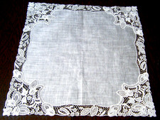 Antique 1930 Wedding handkerchief combo linen center Schiffli bobbin lace trim