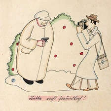 Cartoon Drawing Watercolor Ink Pen 1920s Monogram EW Camera Raid