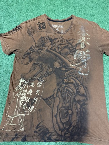 Affliction Horiyoshi III Heroes Demons Samurai Camicia Uomo Taglia Large Marrone Vintage - Foto 2 di 16