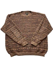 Tosani Sweater Mens XL Brown Purple Textured Crewneck Pullover Designed Italy