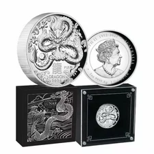2024 1oz Australian Lunar Series III Year of the Dragon .9999 Silver Proof High