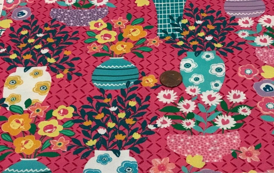 Цветы * цветные вазы * на розовый * Michael Miller * 100% хлопок остаток * 8 «x 22» - Изображение 3 из 4