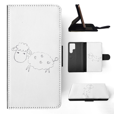 FLIP CASE FOR SAMSUNG GALAXY|CUTE FARM ANIMAL SHEEP SKETCH ART