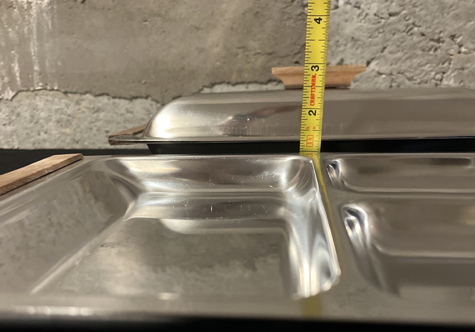 MCM Vtg Kalmar Stainless Steel & Teak Wood Serving Trays + Lid - 3 Piece Set