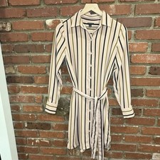 Ann Taylor Collared Striped Shirt Dress Size Small Tie Waist Blush  Tie Waist