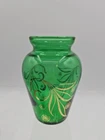 Vintage Anchor Hocking Glass Bud Vase 3.25" Miniature Green with Gold Accents