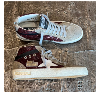 Golden Goose Mid Star Sneaker Dark Red glitter Tan NIB Auth Size