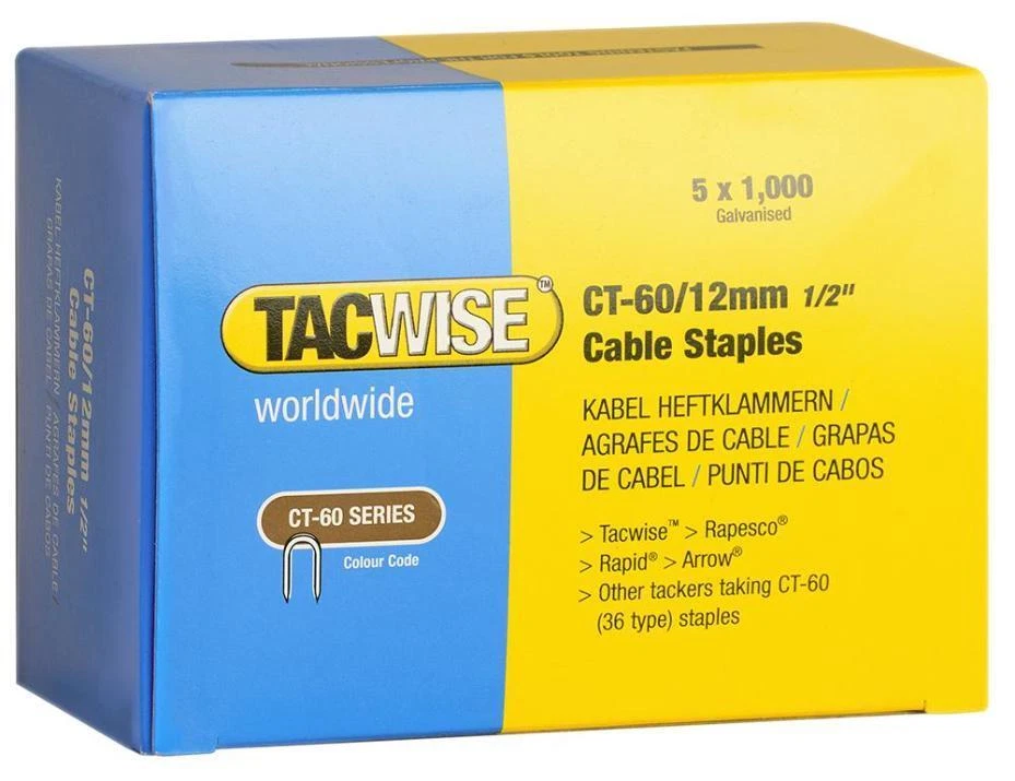 TACWISE PLC CT60 12mm Galvanised Cable Staples, 5000 Pack 0355