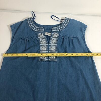 knox rose denim dress Knox Rose Boho Embroidered Sleeveless Blue Denim Womens Jean Dress S