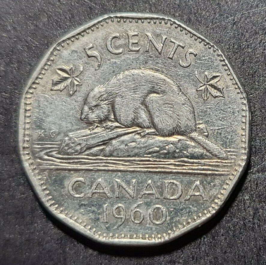 Canada Coin, 1960-5 Cents - Elizabeth II 1st portrait, nickel, KM