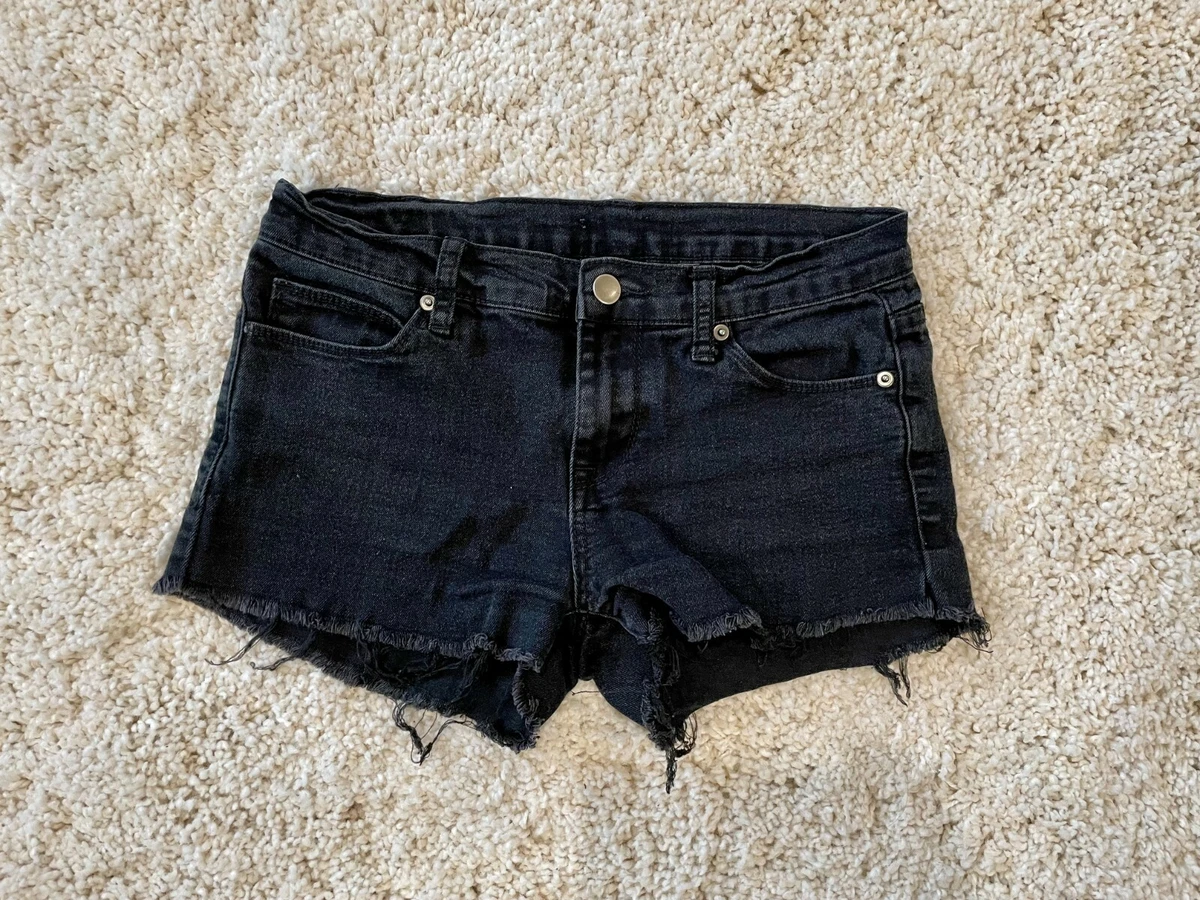 Women s lightweight distressed black cut off denim jean shorts