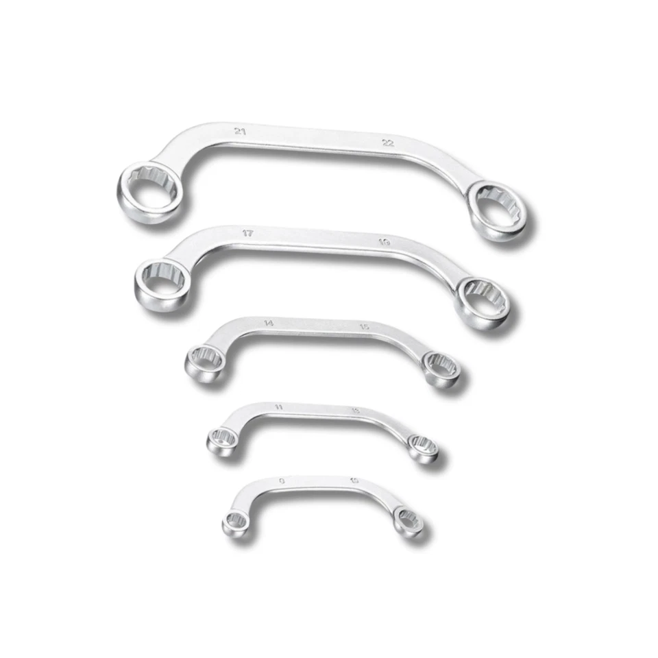 Juego de 5 Llaves de Media Luna Curvas  8-22mm en C – 45° | 12 Caras | Acero CRV - Imagen 2 de 3