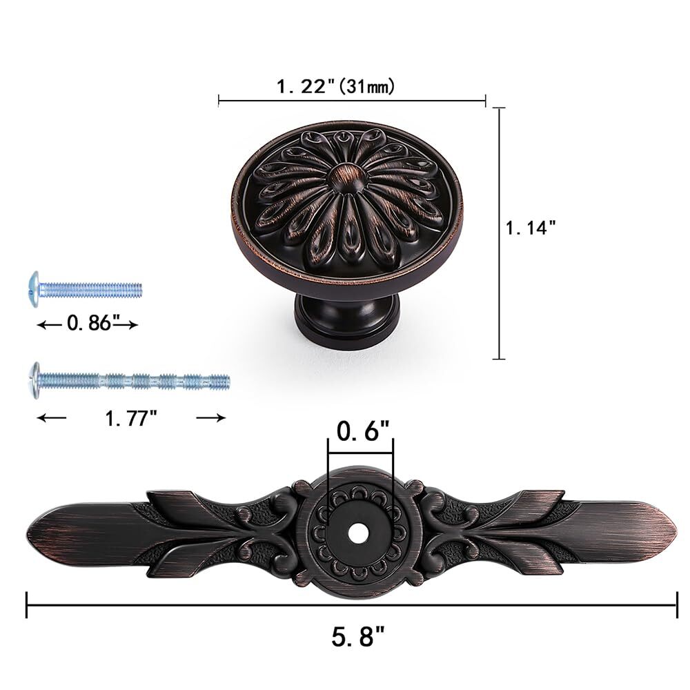 Aandxomk 10-Pack Oil Rubbed Bronze Cabinet Knobs With Plates – 5.8-Inch Length For Kitchen, Bathroom & Dresser Drawers