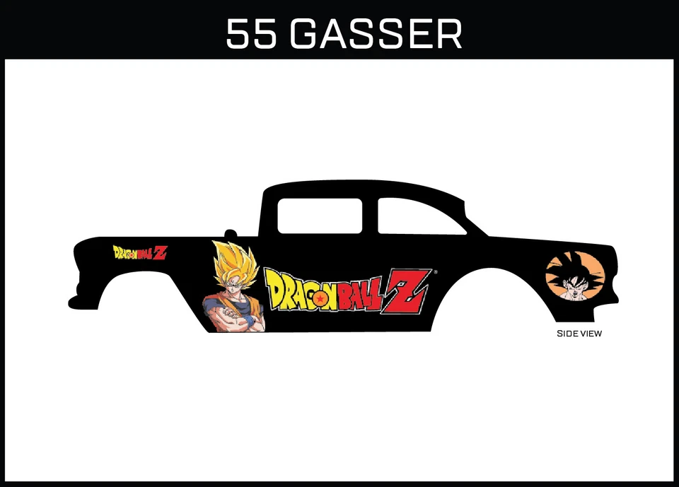 Hot Wheels (1/64), 55 Gasser "Dragon Ball Z" Waterslide, Impresso Branco Primeiro, Decalques - Imagem 2 de 4