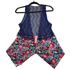 Wonder Nation Girl Multi Floral and Navy Lace Vest Size XL 14 - 16 