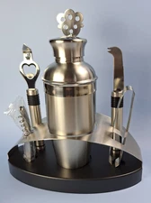 Oggi Seven Piece Stainless Bar Tool Set w/ Shaker & Oval Base Open Box Unused