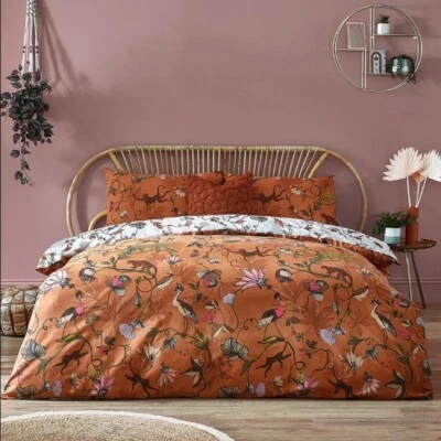 FURN. Furn King Size Warm Sienna Wildlings Reversible Duvet Cover Set Birds Jungle etc