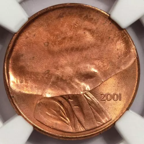 2001 NGC MS66RD Huge Unique Struck Thru Lincoln Cent Mint Error Great Eye Appeal