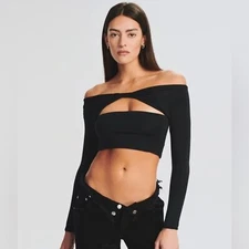 SER.O.YA Ellis Top XS Black Cut Out Twist Crop Top Night Out 90s Grunge Revolve