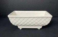 Vtg Hull Pottery Planter USA 404 White Ivory Diamond Crosshatch Footed MCM