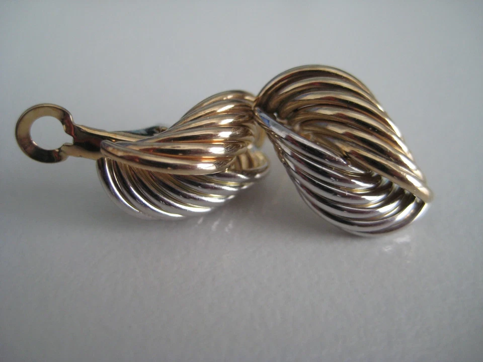 Gold Stud Drop Earrings 9 Carat Yellow & White Clip Closure PRICE DROP - Image 3 of 4