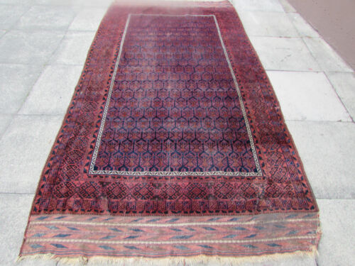 Antique Traditional Hand Made Afghan Baluch Wool Brown Rug Carpet 293x155cm - Afbeelding 1 van 12